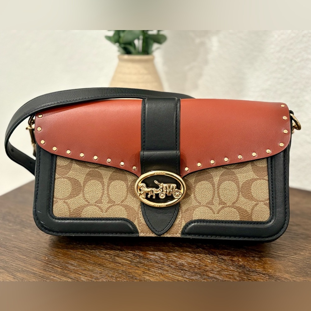 Coach Black and Tan Signature Georgie Bag